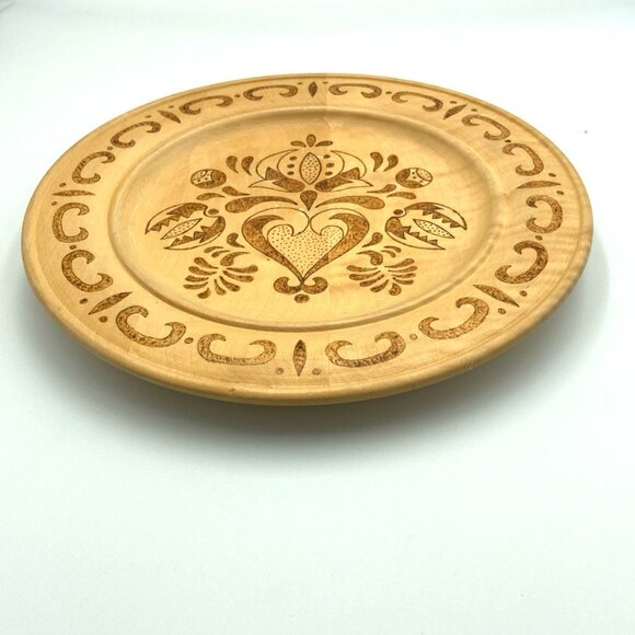 Vtg Wall Hanging Wood Plate 10" D Folk Art Blonde & Brown Neutral Boho Scandi - Picture 3 of 4